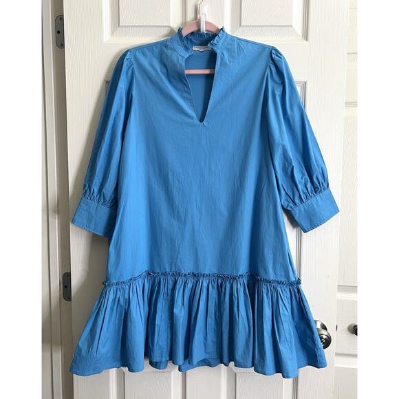 OLIVIA JAMES THE LABEL Chloe Mykonos Blue Ruffle Flounce Hem Dress - Picture 3 of 15